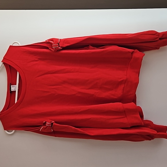 Venus Cut Out Sleeve w/Rhinestone Bows. Red. XL - Picture 1 of 4